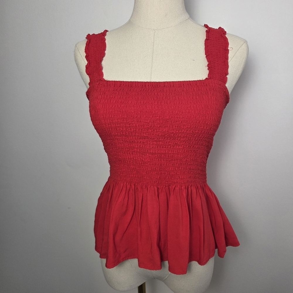 Elodie Red Smocked Peplum Tank Top - Picture 2 of 12